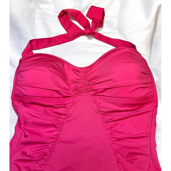 Tommy Bahama One-Piece Swimsuit Women Sz 12 Halter Hot-Pink Ruched NWOT - Picture 3 of 12